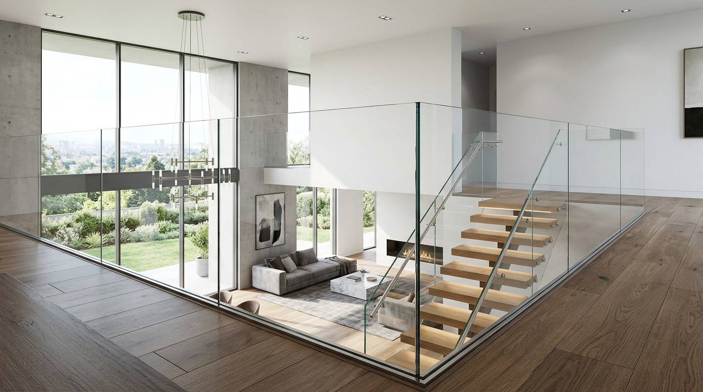 Frameless Architectural Glass Balustrade Staircase & Mezzanine